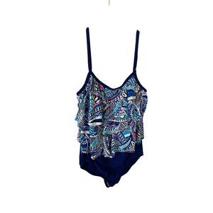 Maxine Of Hollywood Women's Blue Paiisley One Piece Swimsuit - 18W